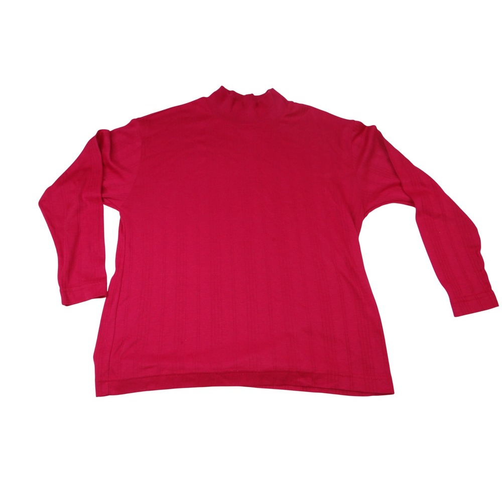 Vintage Women's Red Mock Neck Ribbed Long Sleeve Casual Top Shirt XL